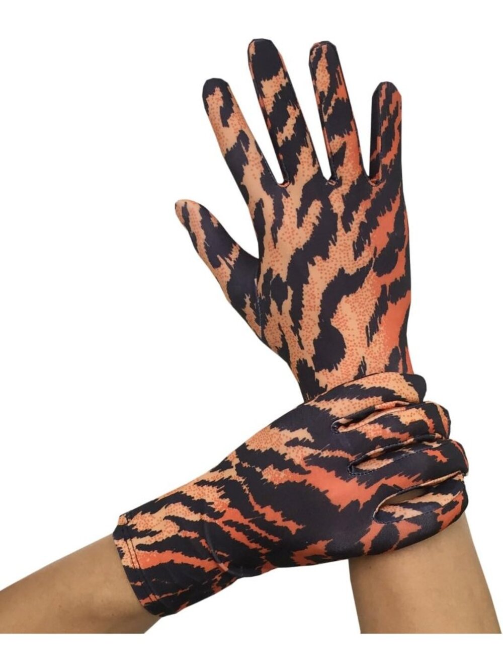Women's Tiger  Full Finger Pull On Wrist Length Cuff Cotton Hand Liner Gloves